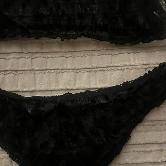 Black polkadot two piece mesh lingerie set - Picture 2 of 2